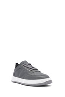 Men's Grey Lace-Up Leather Sneakers | Derimod Men's Grey Lace-Up Leather Sneakers | Derimod