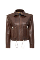 Edwina Women's Brown Leather Jacket with Removable Sleeves | Derimod Edwina Women's Brown Leather Jacket with Removable Sleeves | Derimod