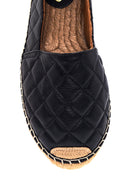 Women's Black Leather Quilted Espadrilles | Derimod Women's Black Leather Quilted Espadrilles | Derimod