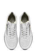 Women's White Lace-Up Side Zipper Leather Sneaker | Derimod Women's White Lace-Up Side Zipper Leather Sneaker | Derimod