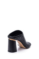 Women's Leather Heel Detailed Heeled Slippers | Derimod Women's Leather Heel Detailed Heeled Slippers | Derimod