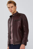 Maxim Men's Claret Red Leather Jacket | Derimod Maxim Men's Claret Red Leather Jacket | Derimod