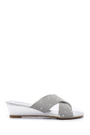 Women's Gray Stone Wedge Heel Open-Back Slippers | Derimod Women's Gray Stone Wedge Heel Open-Back Slippers | Derimod