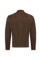 Neymar Men's Chestnut Man Collar Slim-Fit Suede Leather Jacket | Derimod Neymar Men's Chestnut Man Collar Slim-Fit Suede Leather Jacket | Derimod