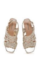 Women's Gold Braided Metallic Chunky Low Heel Sandals | Derimod Women's Gold Braided Metallic Chunky Low Heel Sandals | Derimod