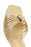 Woman Gold Ankle-Buckle Metallic Chunky-Heel Sandal | Derimod Woman Gold Ankle-Buckle Metallic Chunky-Heel Sandal | Derimod