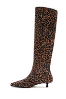 Women's Leopard Thin Low Heel Suede Leather Boots | Derimod Women's Leopard Thin Low Heel Suede Leather Boots | Derimod