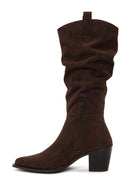 Woman Brown Zip Closure Chunky Heeled Suede Cowboy Boots | Derimod Woman Brown Zip Closure Chunky Heeled Suede Cowboy Boots | Derimod