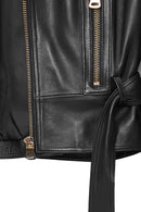 Athena Women's Black Short Leather Jacket | Derimod Athena Women's Black Short Leather Jacket | Derimod