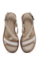 Women's Beige Leather Thick Sole Comfort Sandals | Derimod Women's Beige Leather Thick Sole Comfort Sandals | Derimod