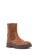 Women's Tan Zippered Suede Leather Boots | Derimod Women's Tan Zippered Suede Leather Boots | Derimod
