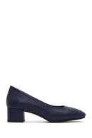 Derimod Flex Women Navy Blue Thick Heeled Leather Shoes | Derimod Derimod Flex Women Navy Blue Thick Heeled Leather Shoes | Derimod