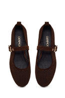 Woman Brown Mesh Suede Leather Ballet Flat | Derimod Woman Brown Mesh Suede Leather Ballet Flat | Derimod