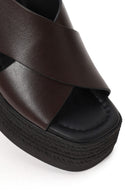 Woman Brown Ankle-Buckle Wedge-Heel Leather Sandal | Derimod Woman Brown Ankle-Buckle Wedge-Heel Leather Sandal | Derimod