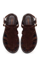 Woman Brown Buckled Suede Leather Sandals | Derimod Woman Brown Buckled Suede Leather Sandals | Derimod