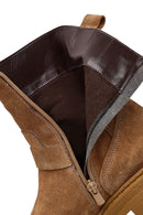 Women's Tan Zippered Thick Sole Suede Leather Boot | Derimod Women's Tan Zippered Thick Sole Suede Leather Boot | Derimod