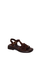 Woman Brown Ankle-Buckle Suede Leather Sandals | Derimod Woman Brown Ankle-Buckle Suede Leather Sandals | Derimod