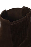 Woman Brown Chunky-Heeled Suede Chelsea Boots | Derimod Woman Brown Chunky-Heeled Suede Chelsea Boots | Derimod