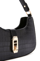 Women's Black Long Strap Crocodile Patterned Shoulder Bag | Derimod Women's Black Long Strap Crocodile Patterned Shoulder Bag | Derimod