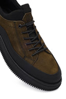 Male Khaki Lace-up Nubuck Leather Sneaker | Derimod Male Khaki Lace-up Nubuck Leather Sneaker | Derimod