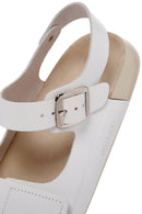 Women's White Ankle Strap Leather Comfort Sandals | Derimod Women's White Ankle Strap Leather Comfort Sandals | Derimod
