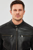 Demar Men's Black Slim-Fit Leather Jacket | Derimod Demar Men's Black Slim-Fit Leather Jacket | Derimod