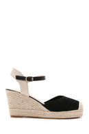 Women's Black Ankle Strap Wedge Heeled Espadrille | Derimod Women's Black Ankle Strap Wedge Heeled Espadrille | Derimod