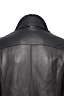 Barella Men's Black Collar Furry Leather Trench Coat | Derimod Barella Men's Black Collar Furry Leather Trench Coat | Derimod