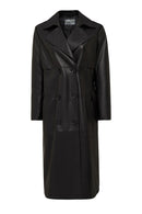 Natalia Women's Black Leather Trench Coat | Derimod Natalia Women's Black Leather Trench Coat | Derimod