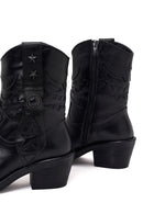 Woman Black Zip Closure Leather Cowboy Boots | Derimod Woman Black Zip Closure Leather Cowboy Boots | Derimod