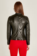 Joel Women's Black Stretch-Fit Leather Jacket | Derimod Joel Women's Black Stretch-Fit Leather Jacket | Derimod