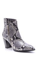 Women's Snake Pattern Heeled Leather Boots | Derimod Women's Snake Pattern Heeled Leather Boots | Derimod