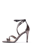 Women's Anthracite Leather Thin Heeled Sandals | Derimod Women's Anthracite Leather Thin Heeled Sandals | Derimod