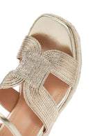 Women's Gold Ankle Strap Metallic Wedge Heel Espadrilles | Derimod Women's Gold Ankle Strap Metallic Wedge Heel Espadrilles | Derimod