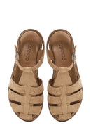 Women's Beige Suede Leather Ankle Buckle Sandals | Derimod Women's Beige Suede Leather Ankle Buckle Sandals | Derimod