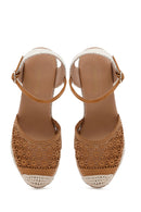 Women's Tan Wedge Heel Espadrilles with Ankle Buckle | Derimod Women's Tan Wedge Heel Espadrilles with Ankle Buckle | Derimod