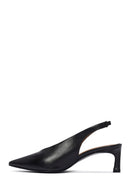 Women's Black Slingback Elastic Low Heel Leather Shoes | Derimod Women's Black Slingback Elastic Low Heel Leather Shoes | Derimod