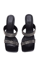 Women's Black Stone Heeled Slippers | Derimod Women's Black Stone Heeled Slippers | Derimod