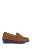 Women's Brown Wedge Heel Suede Leather Comfort Loafer | Derimod Women's Brown Wedge Heel Suede Leather Comfort Loafer | Derimod