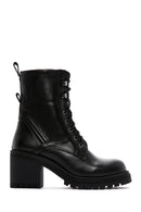 Women's Black Leather Zippered Heeled Boots | Derimod Women's Black Leather Zippered Heeled Boots | Derimod
