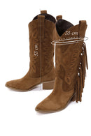 Women's Tan Suede Leather Heeled Cowboy Boots | Derimod Women's Tan Suede Leather Heeled Cowboy Boots | Derimod