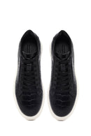 Erkek Siyah Kroko Bağcıklı Deri Sneaker | Derimod Erkek Siyah Kroko Bağcıklı Deri Sneaker | Derimod