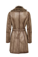 Kelly Women's Beige Collar Fur Leather Coat | Derimod Kelly Women's Beige Collar Fur Leather Coat | Derimod