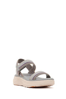 Women's Grey Strapped Thick-Soled Fabric Comfort Sandals | Derimod Women's Grey Strapped Thick-Soled Fabric Comfort Sandals | Derimod