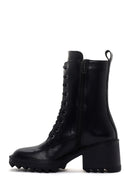 Women's Black Heeled Zippered Classic Leather Boots | Derimod Women's Black Heeled Zippered Classic Leather Boots | Derimod