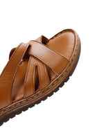 Women's Tan Strap Leather Comfort Sandals | Derimod Women's Tan Strap Leather Comfort Sandals | Derimod