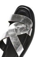 Women's Grey Metallic Leather Slippers | Derimod Women's Grey Metallic Leather Slippers | Derimod