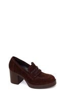 Woman Brown Chunky Heeled Suede Loafer | Derimod Woman Brown Chunky Heeled Suede Loafer | Derimod
