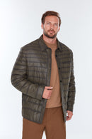 Locatelli Plus Men's Green Leather Jacket | Derimod Locatelli Plus Men's Green Leather Jacket | Derimod