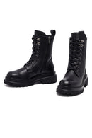 Woman Black Zippered Lace-Up Thick Sole Leather Postal Boots | Derimod Woman Black Zippered Lace-Up Thick Sole Leather Postal Boots | Derimod